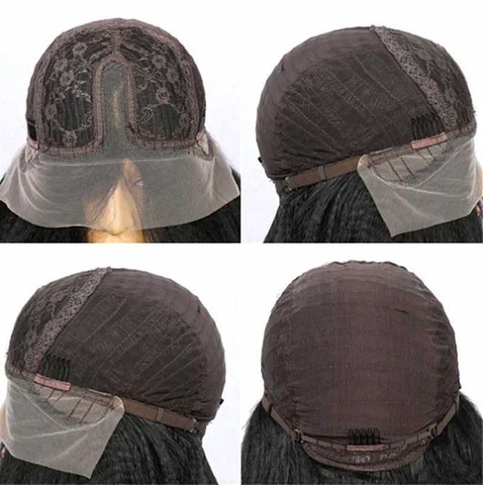 70 см Черна чуплива Yaki перука с дантела 13x4х1