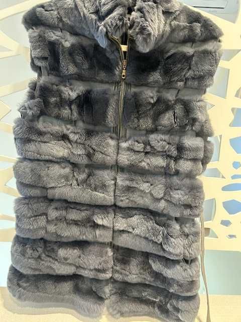 Vestă damă din blană naturală chinchila și piele vițel, mărime S/36
