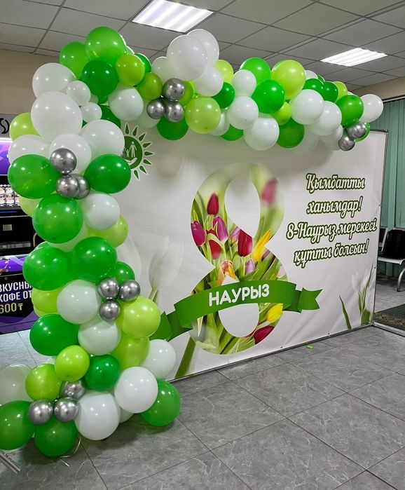 Оформление баннеры фотозоны пресстены арки с цветами арки с шарами