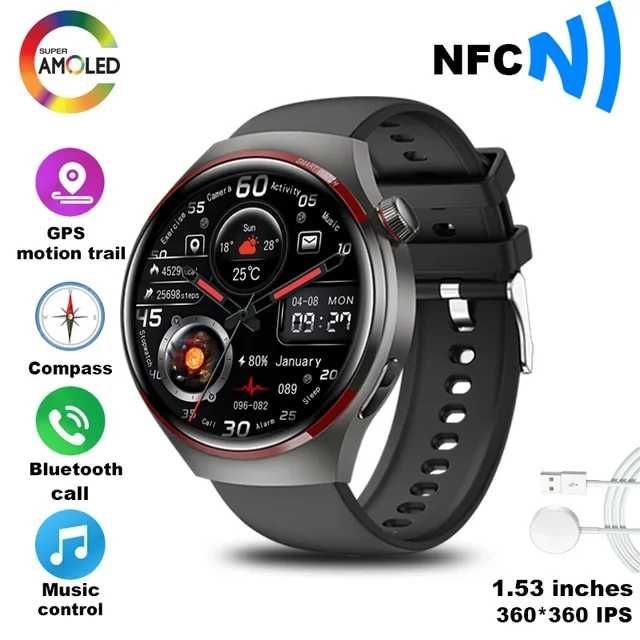 НОВ Smart часовник For Huawei GT4 Pro+ GPS AMOLED HD Bluetooth Call
