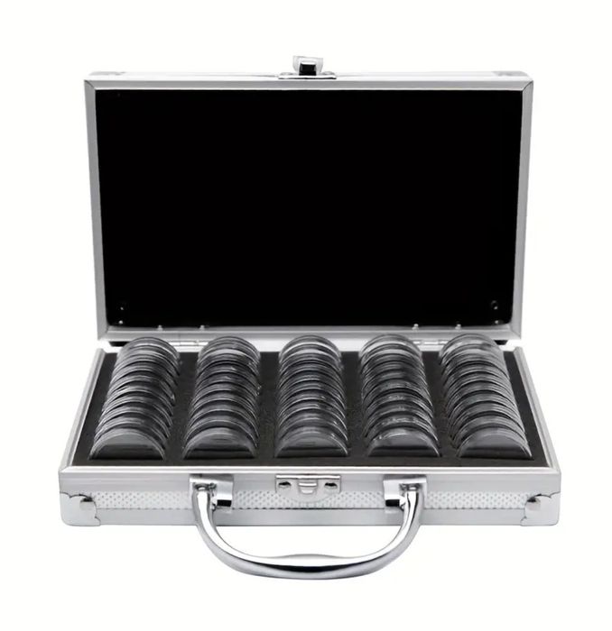 Алуминиева кутия за 50 монети + капсули + уплътнители