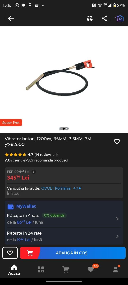 Vibrator beton Yato, folosit foarte putin