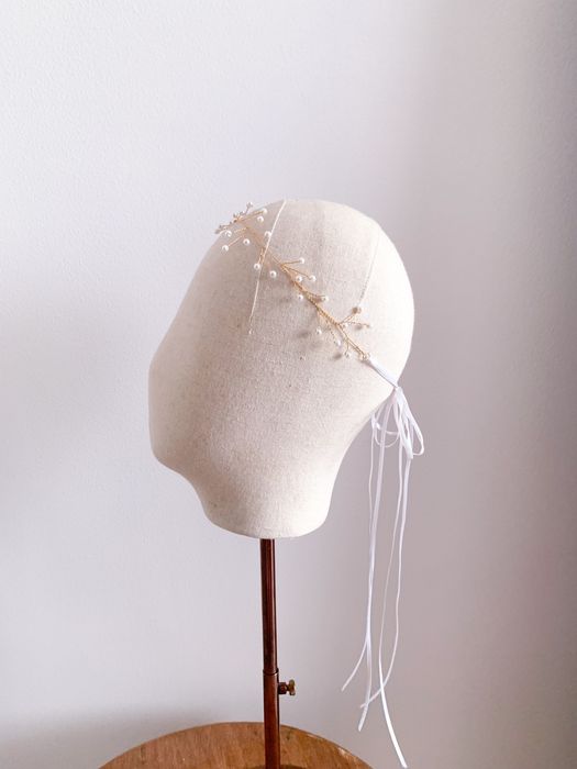 Accesoriu mireasa cu perle, realizat manual, pentru par, gat sau talie