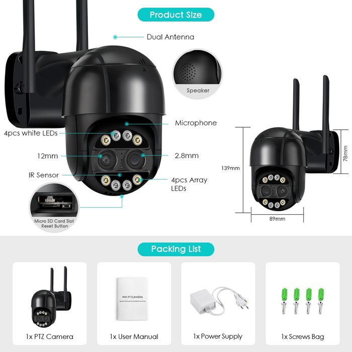Camera supraveghere wi fi 4K dual lens 8MP,card inclus 64Gb
Descriere