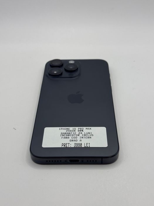 Magazin vinde iphone 15 pro max 256gb 90% Grad A Garantie 24 luni