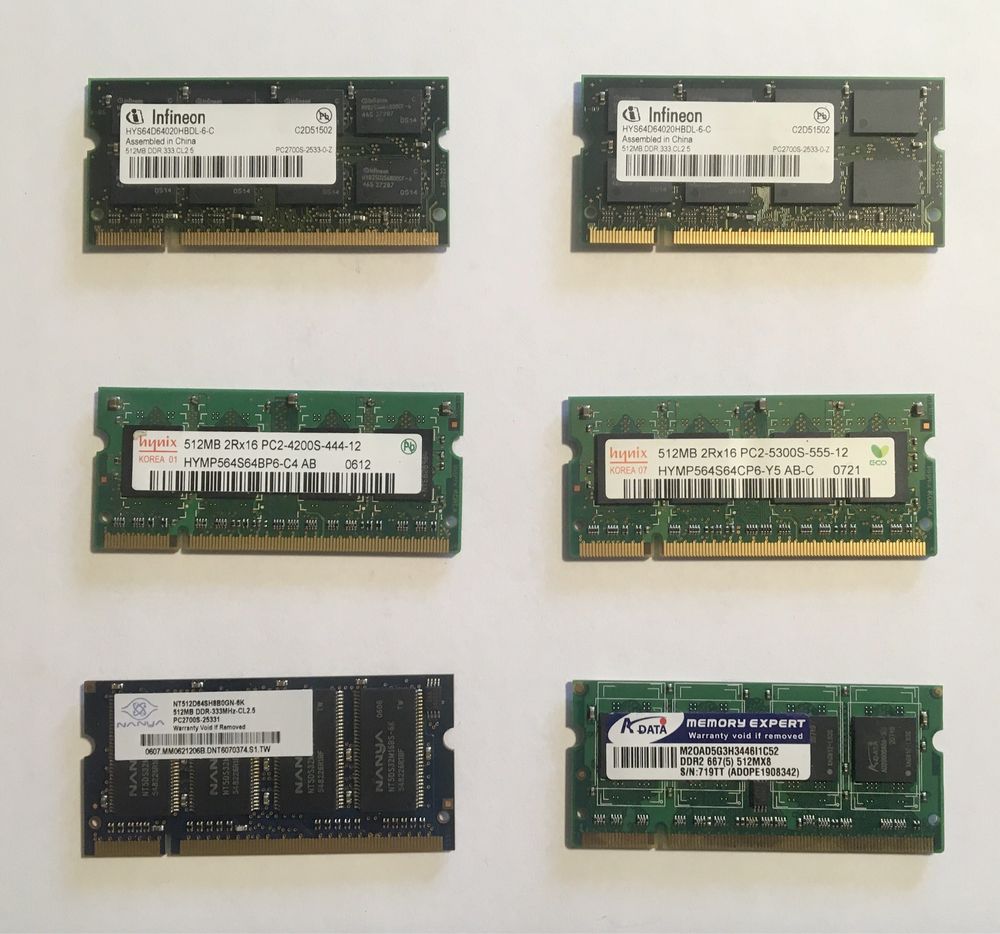 Memorie Laptop DDR2 512 Mb - 6 buc. / 2 Gb DDR3 - 2 buc. / 4 Gb DDR3