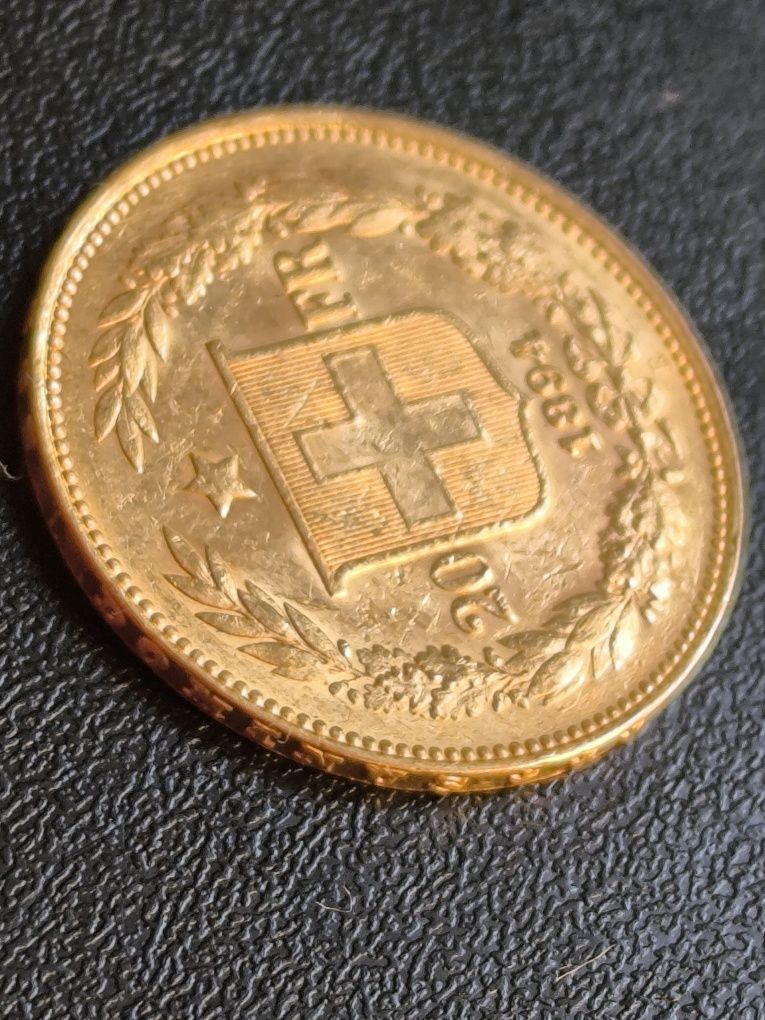 20 франка 1894 год, Стара Швейцария, злато 6.45 гр,900/1000 (21.6 к)