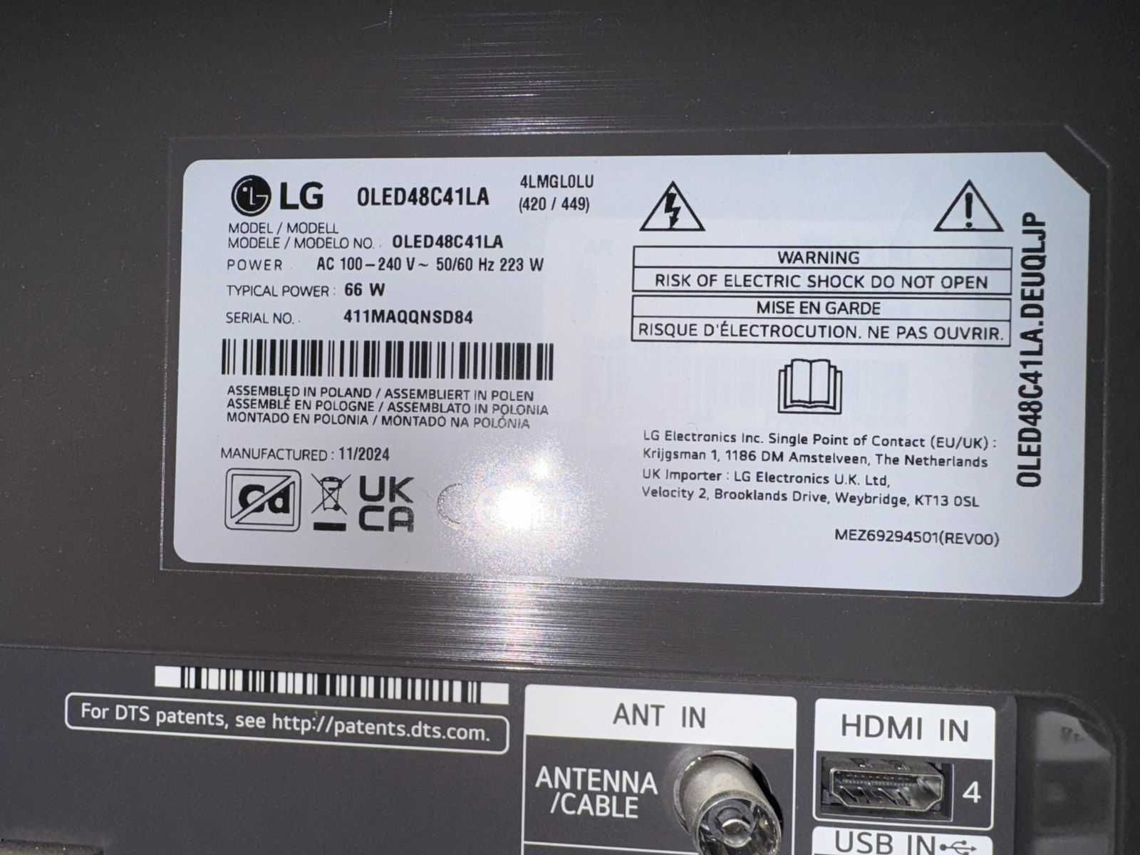 Телевизор LG OLED 48" модел OLED48C41LA