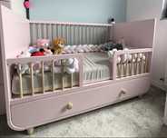 Pat bebe din lemn masiv cu sertar si saltea inclusa 70x140 cm