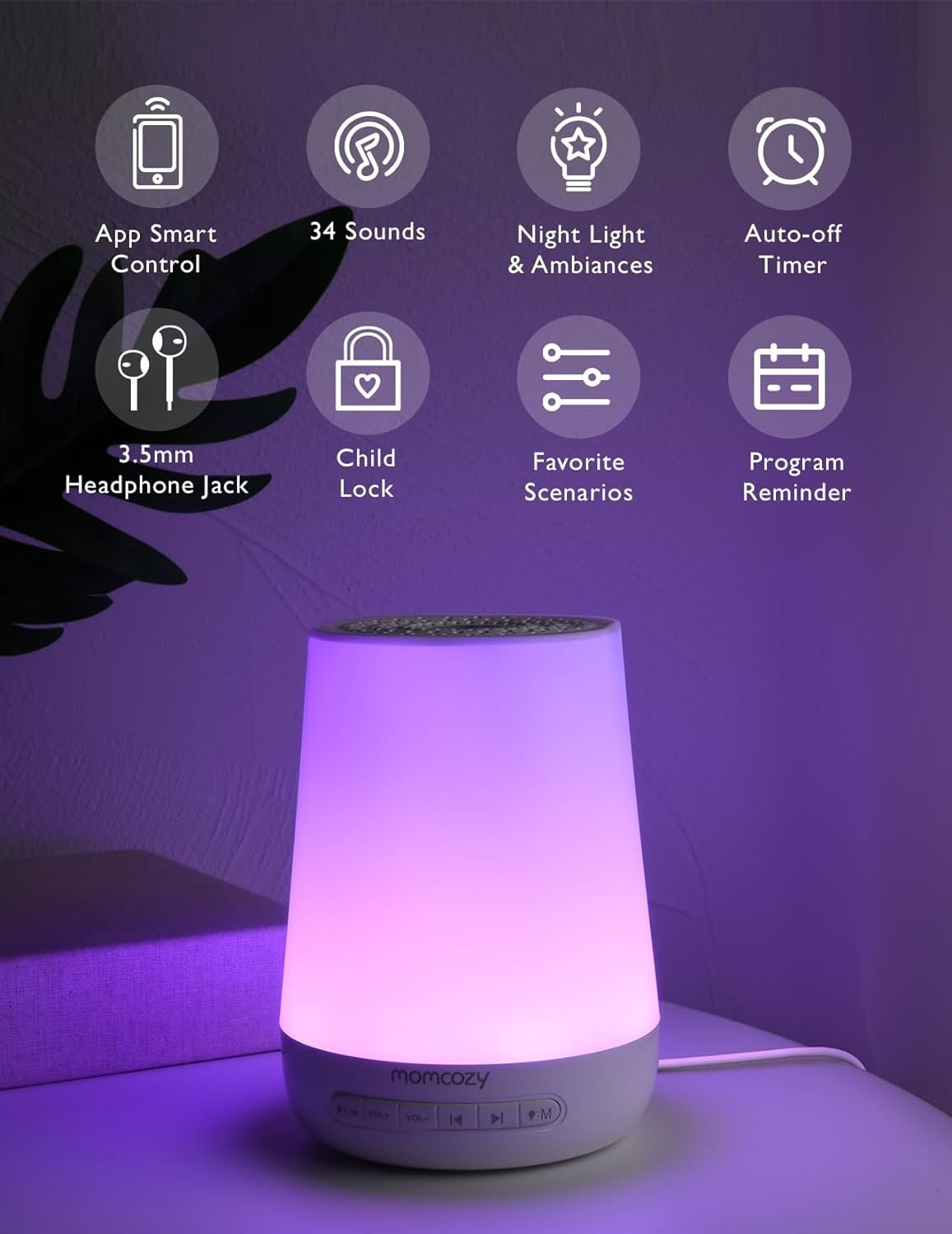Momcozy - Смарт машина за бял шум за бебета, нощна лампа, приложение