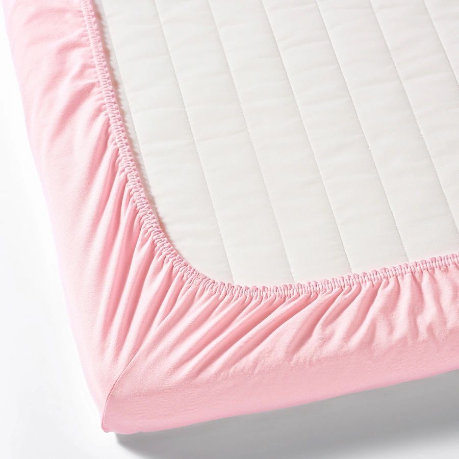 2 buc Cearşaf cu elastic pentru pătuţ, alb/roz, 60x120 cm