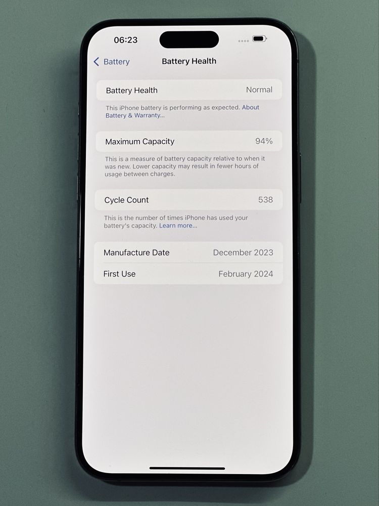 iPhone 15 Pro Max 94% battery