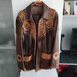Costum piele cu franjuri si impletituri Handmade marime 52-54 unicat