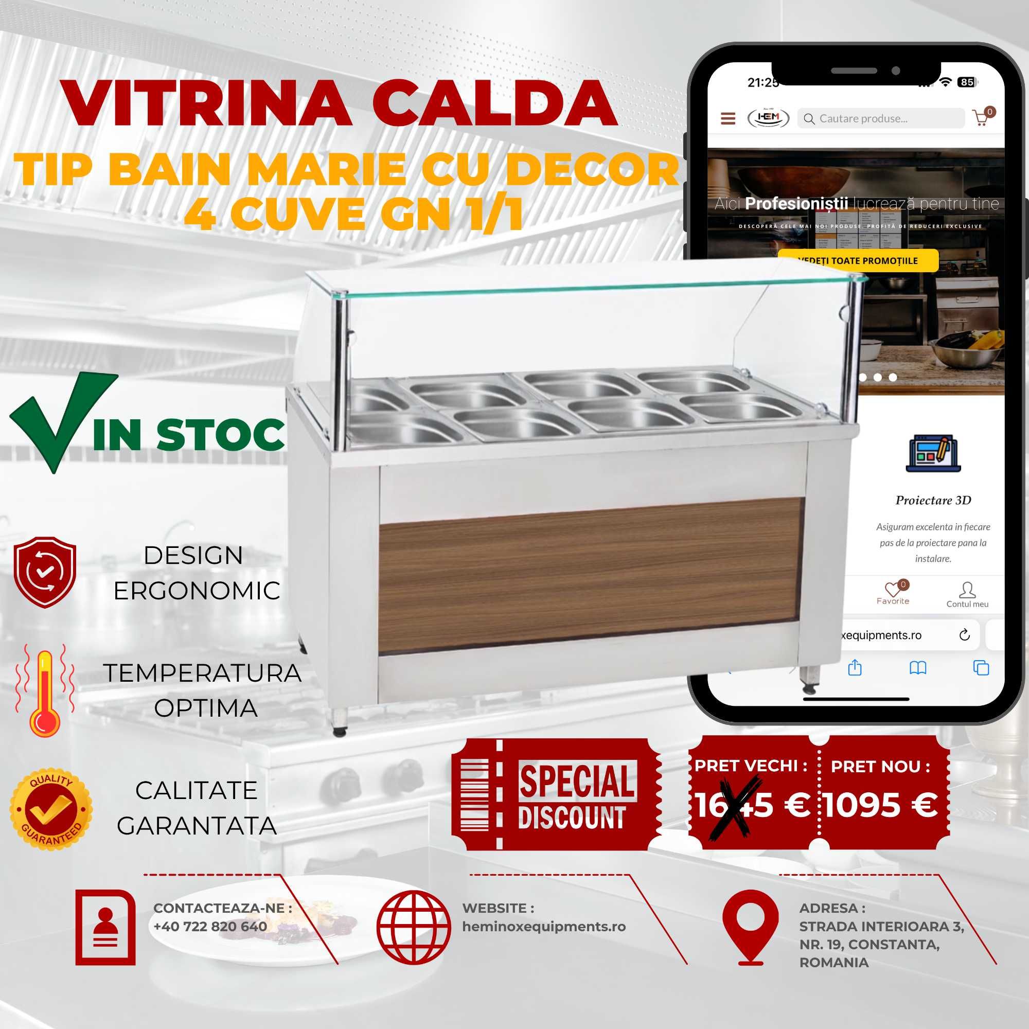 Vitrina Calda Cu 3, 4, 5 Cuve Diverse Modele In Stoc