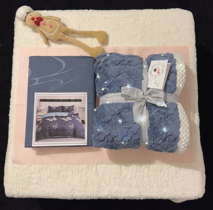 Set cadou Crăciun • Pătură + Lenjerie + Felicitare + Decorațiune