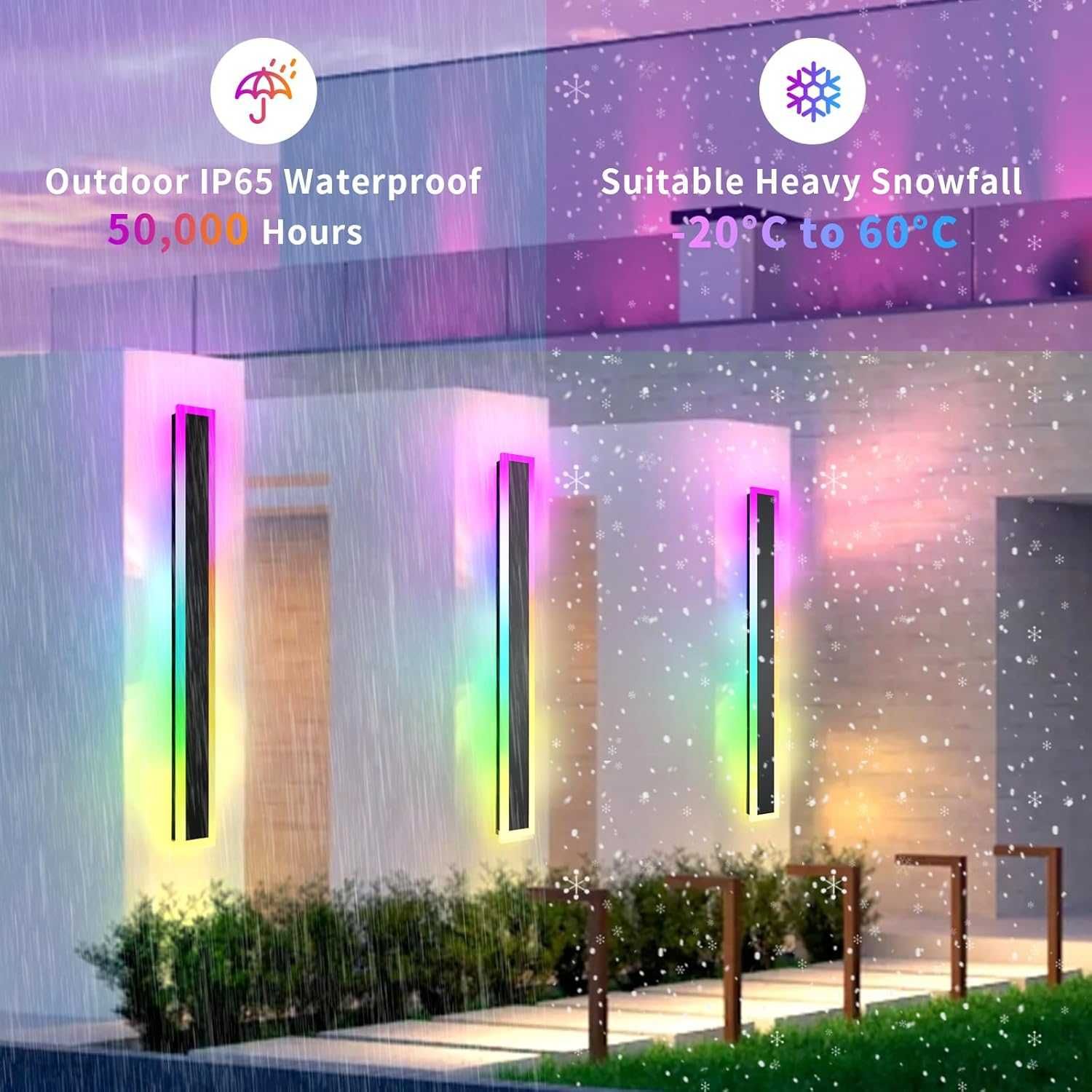Външни RGB стенни лампи Zihoi, 60CM 2 броя RGB/топло/бяло,дистанционно