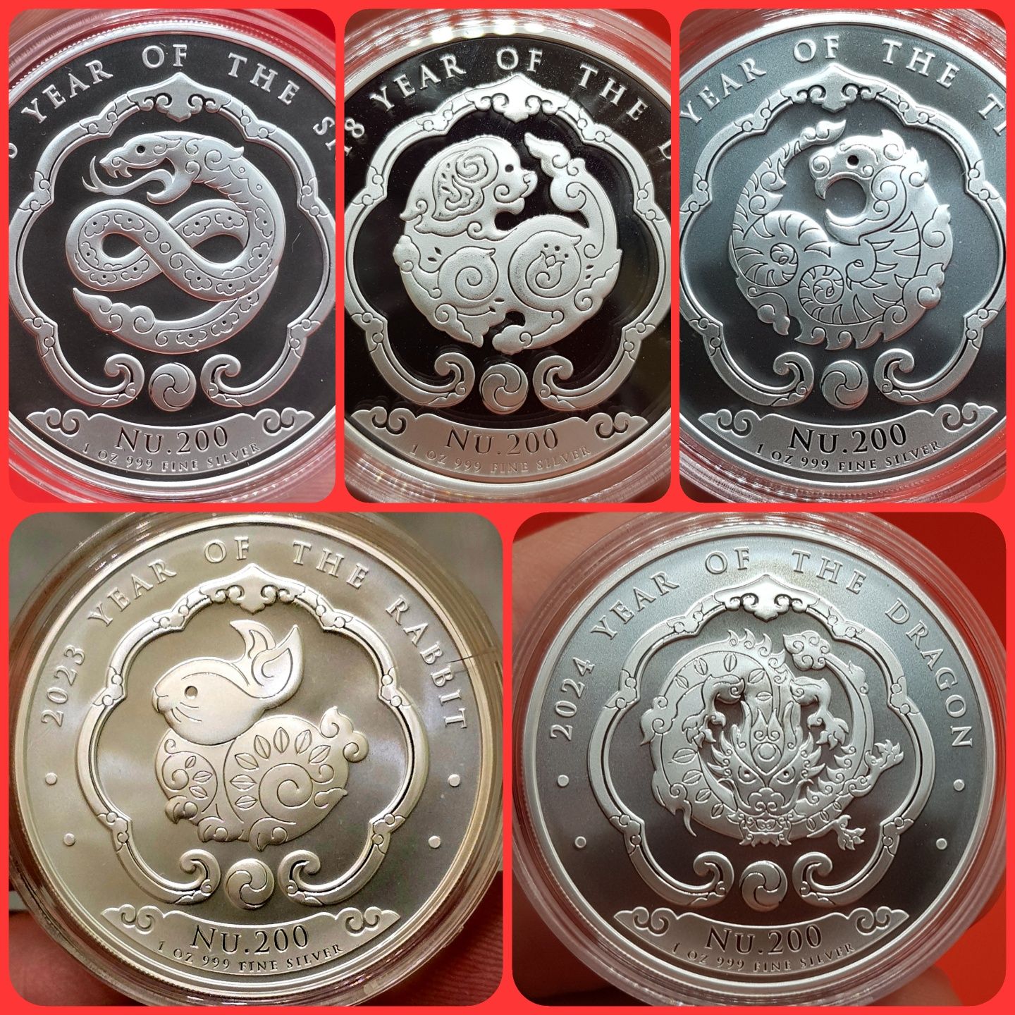 Zodiac Music Legends Bhutan Lunar monede lingou argint 999