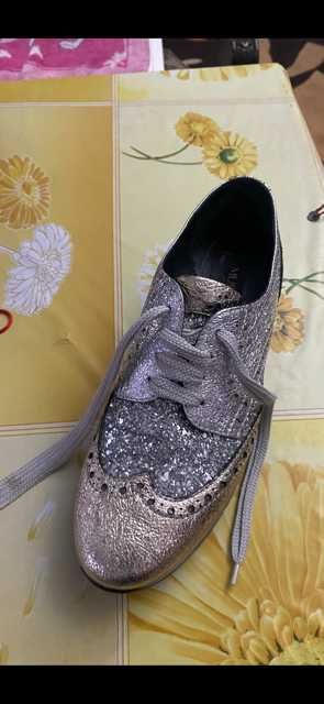 Pantofi Musette argintiu/auriu