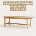 Masă mare extensibilă din lemn masiv de mesteacăn, 8–12 persoane
