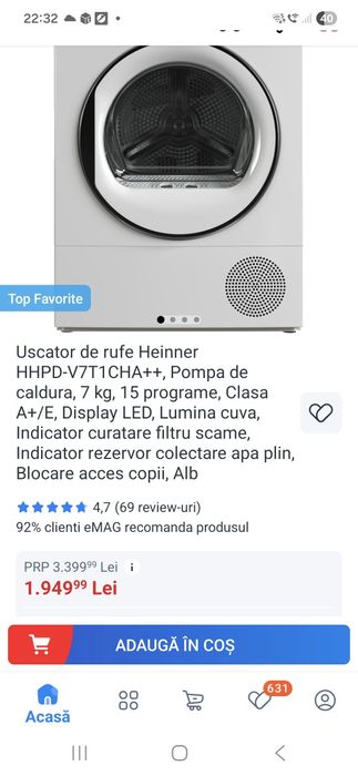 Uscator rufe Heinner 7kg, A++