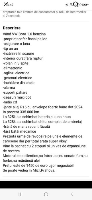 Vând VW Bora  1.6 benzina