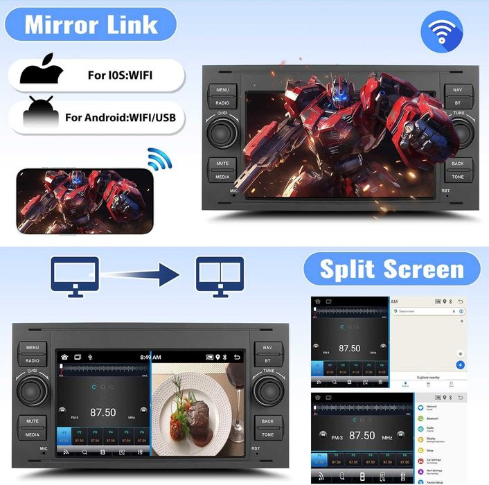 SIXWIN 7-инчово Android радио за Ford Transit Fiesta Focus Fusion Kuga