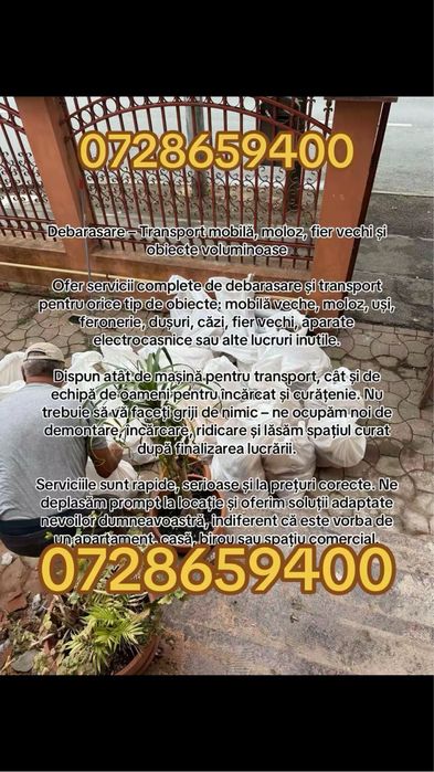 Debarasari trasport mobila curatenie moloz lemne fiare orice