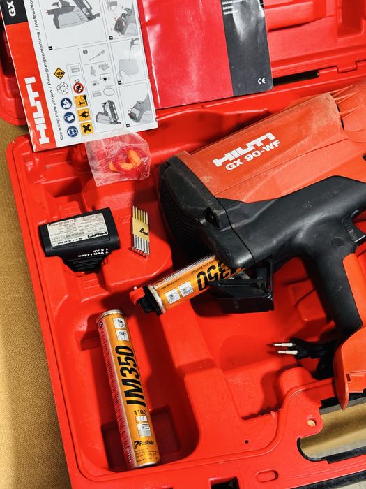 PISTOL GX 90-WF cu gaz pentru implantat CUIE ÎN LEMN-kit complet,2 bat