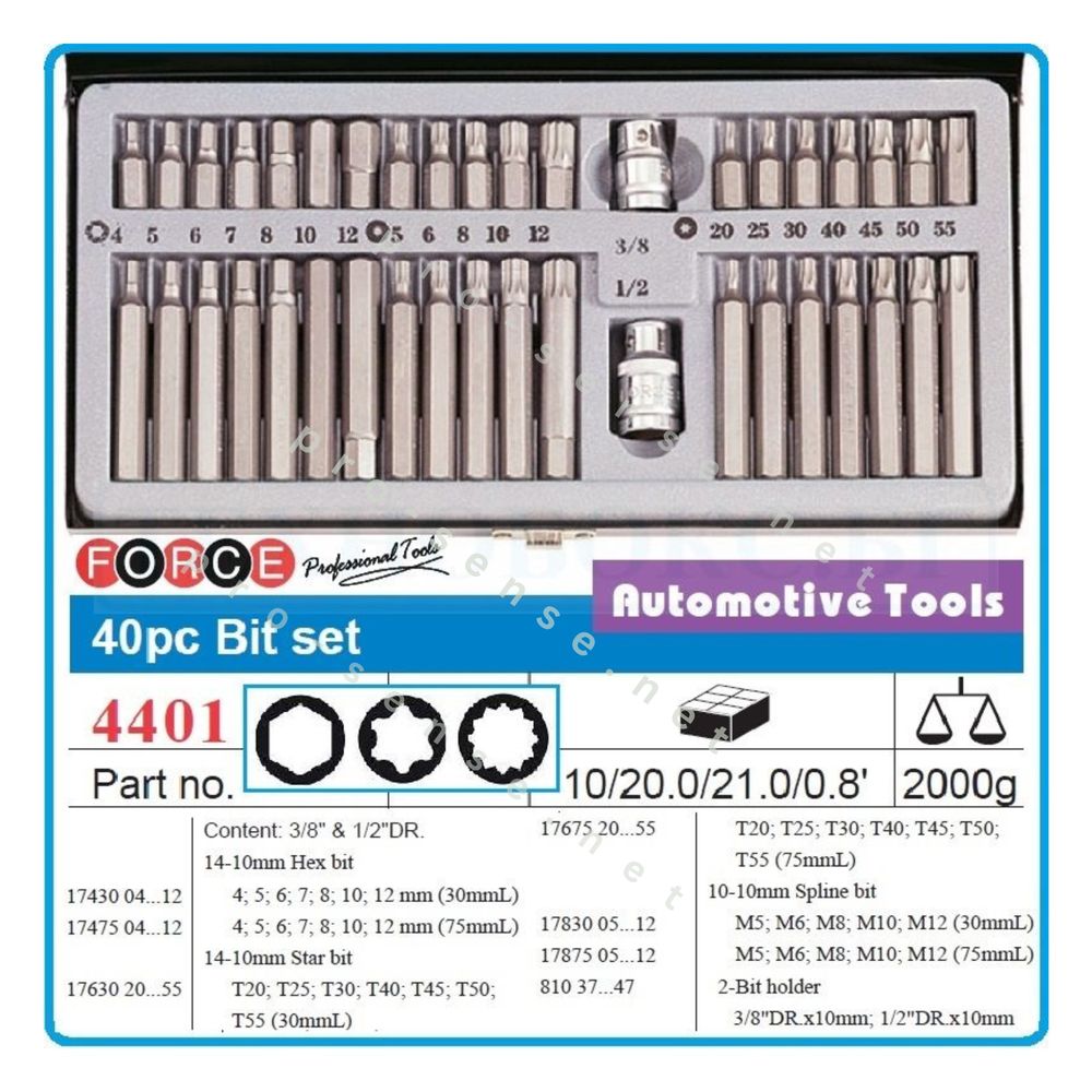 Професионални Накрайници / Битове с Метална Кутия 40 части FORCE 4401