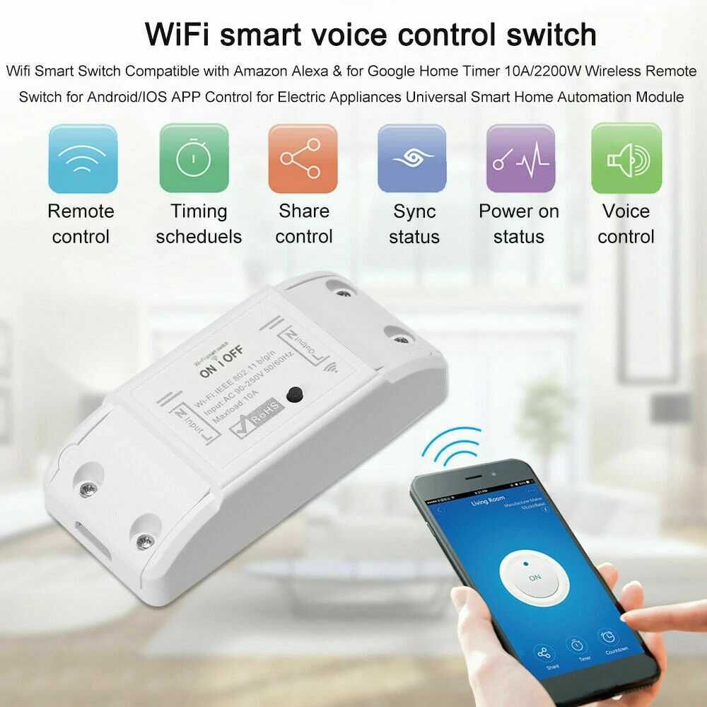 Releu wireless 1 canal wifi automatizare din telefon Tuya 220V 10A