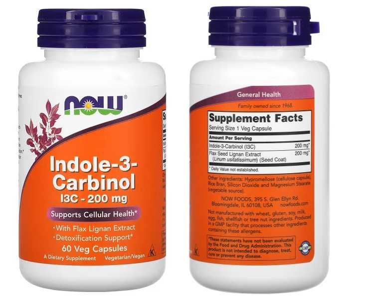 NOW Foods, Idole-3-carbinol (I3C), 200 мг, 60 растительных капсул