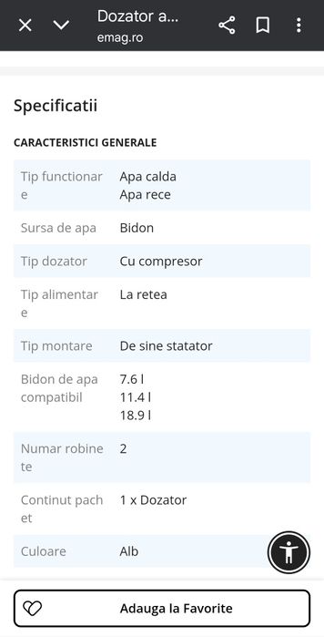 Dozator de apă rece si caldă
