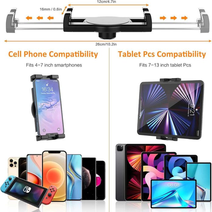 Поставка за таблет с възглавница, 360°, 4-13" таблети и телефони, сива