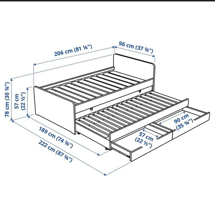 Cadru pat/extensie/depozitare, alb, 90x200 cm + o saltea memory foam