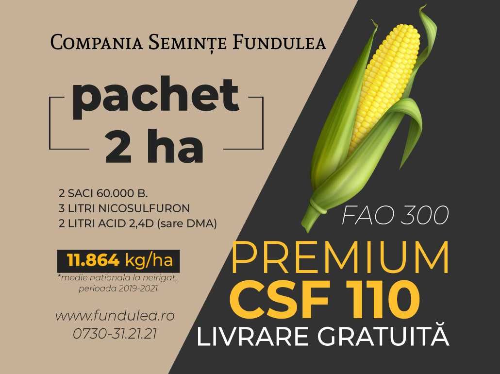Samanta porumb Premium CSF 110, pachet 2 ha seminte porumb si erbicide