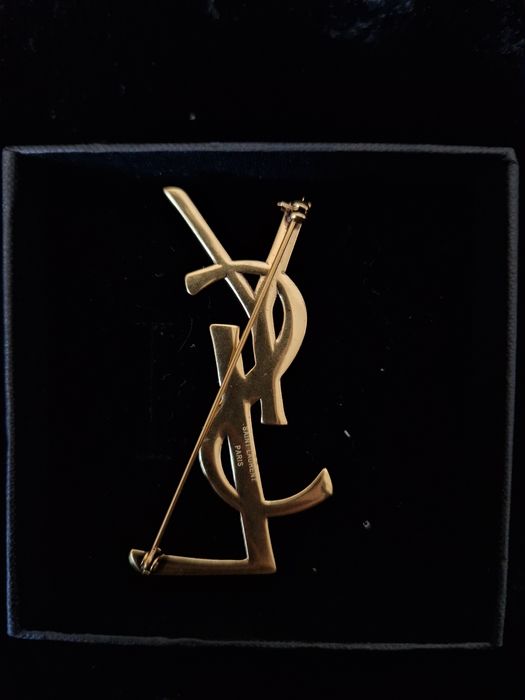 Textured YSL logo brooch