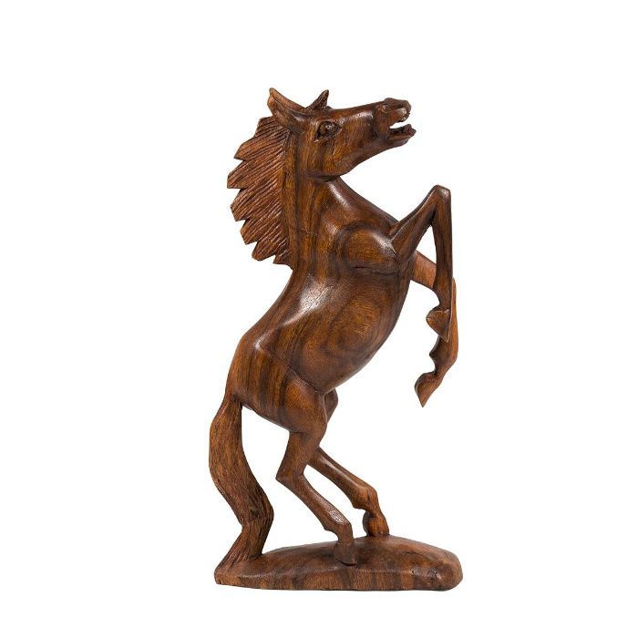 Statueta cal cabrat 30 cm din lemn de salcam