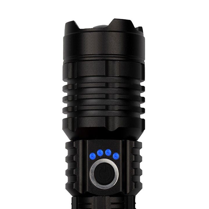 Lanterna supravietuire Gefahrenhelfer, metalica, LED, USB, zoom, negru