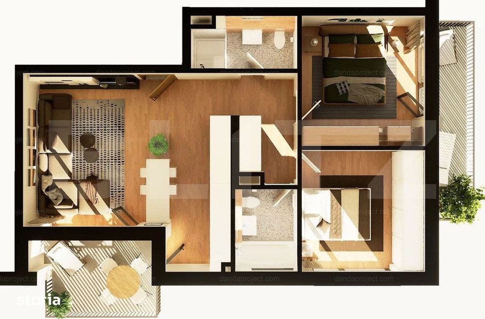 Apartament 3 camere, 69 mp, 2 balcoane, constructie noua, zona Dunarii