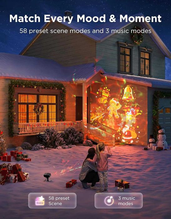 Govee Външен проектор със снежинки, интелигентен проектор, 20 диска