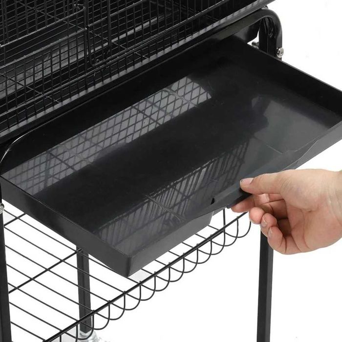Colivie XXL pasari pe roti, 4 hranitoare, tavita sertar | 591825 Black