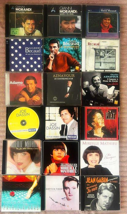 Morandi, Bécaud, Aznavour, Adamo, Dassin, Piaf, Mathieu, Kaas, Gabin