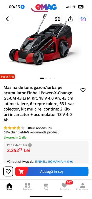 Masina de tuns iarba-gazon cu acumulatori - EINHELL GE-CM 43 Li