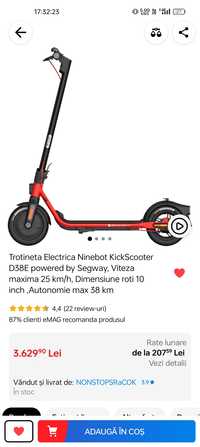 Vand Trotineta Electrica Ninebot Segway D38E - Ca Noua - 167 Km