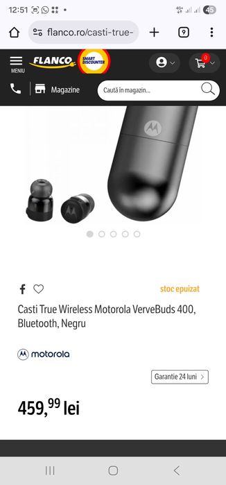 Casti  Motorola True Wireless VerveBuds 400 Compact ,Microfon Nou