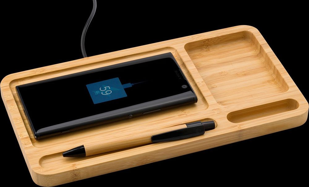 Organizator de birou Bamboo cu Incarcator telefon Wireless
