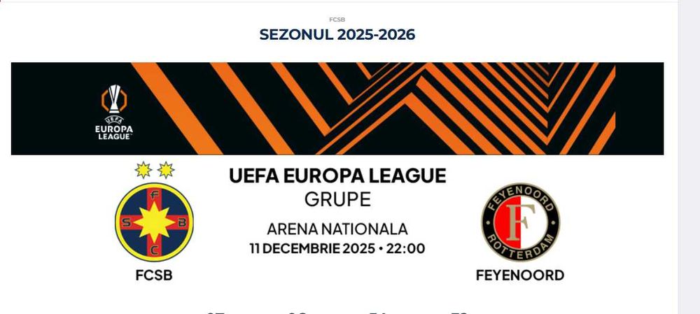 Bilet FCSB - Feyenoord | Europa League (Tribuna 2 centrala)