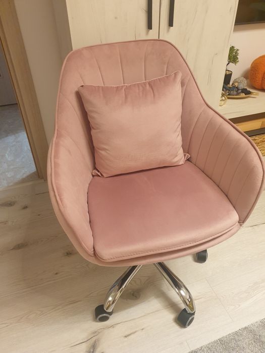 Scaun birou catifea roz pudra