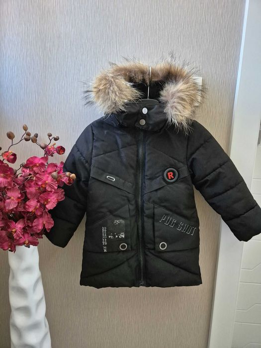 Зимно детско яке с качулка с пух от лисица