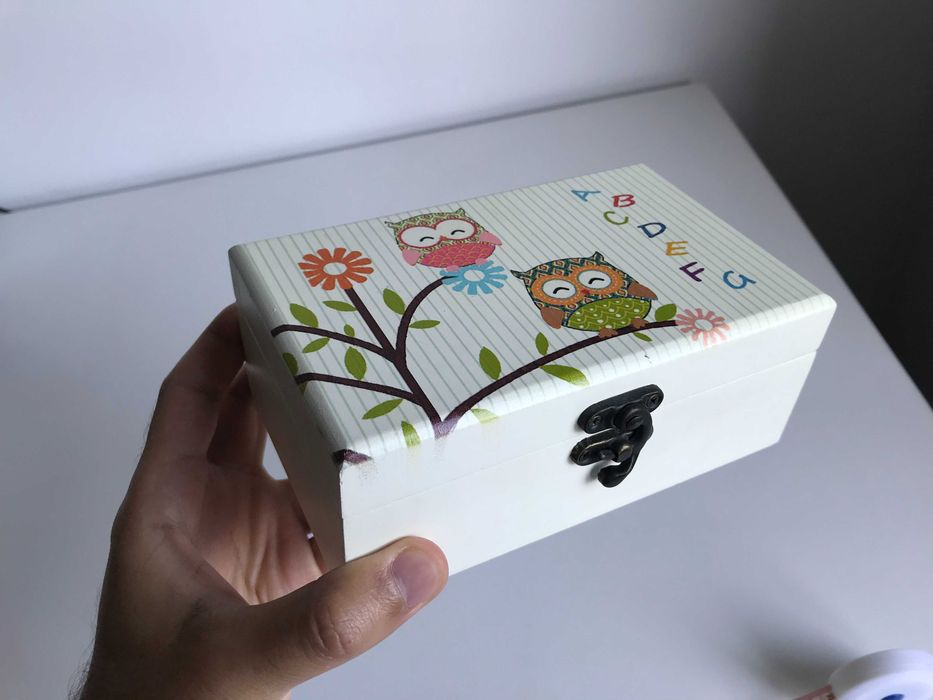 Cutie De Bijuterii Din Lemn cu Desen cu Bufnițe Idee Cadou